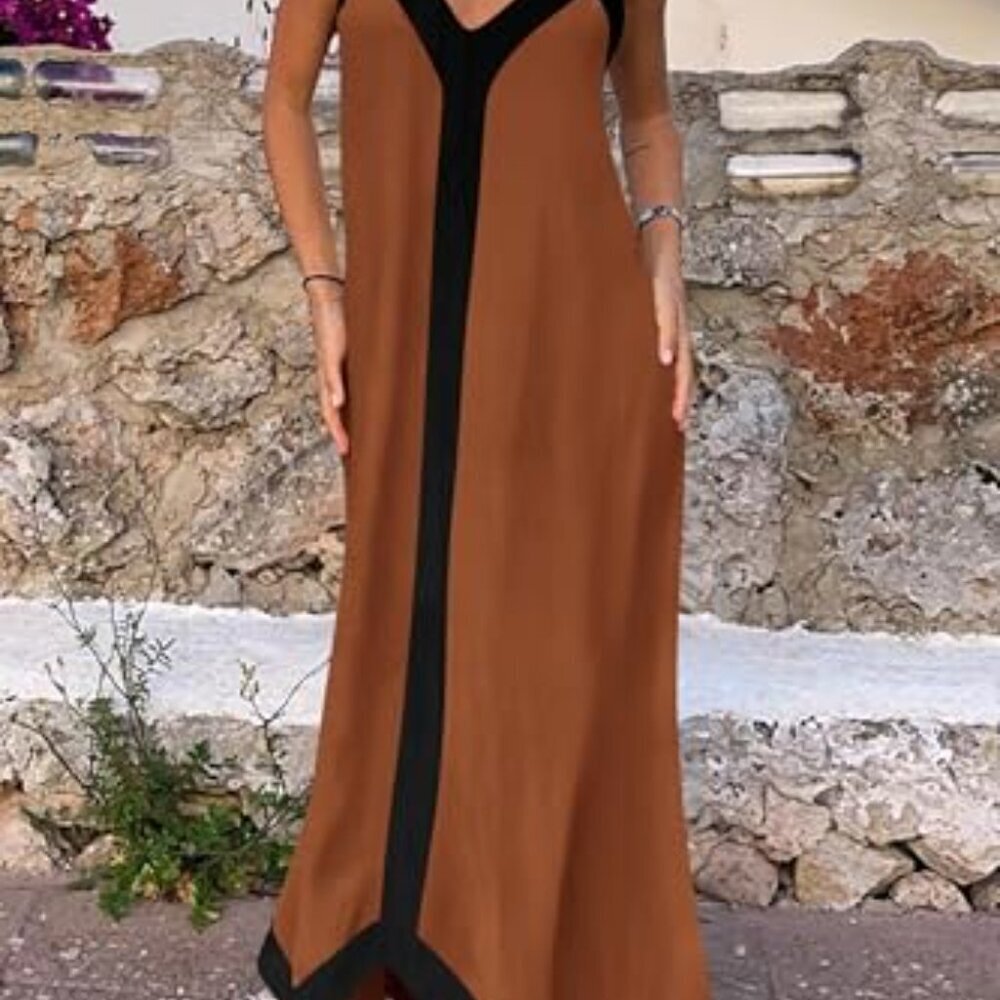 Maxi Sundress V Neck Spaghetti Strap Flowy Elegant Party Beach Vacation - Picture 6 of 8